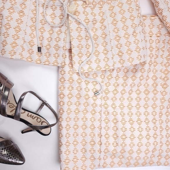 Sharagano Orange Cream Seersucker skirt Suit Size 8 - Picture 5 of 14